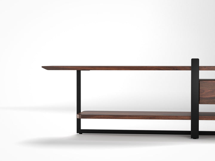 TV unit, solid sheesham wood and steel, 1 drawer