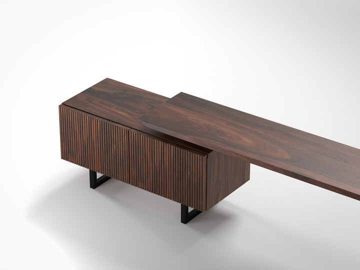 TV unit, solid sheesham wood and steel, 2 doors