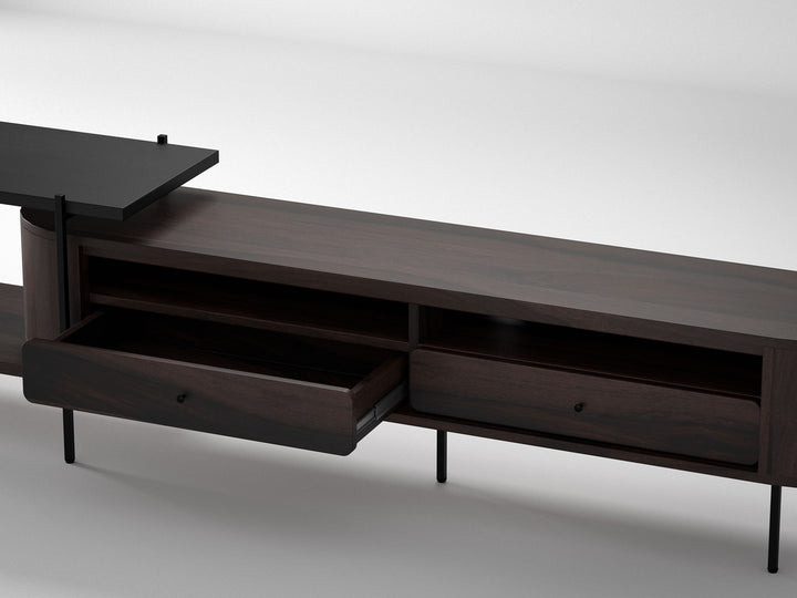 TV unit, solid sheesham wood and steel, 2 drawers