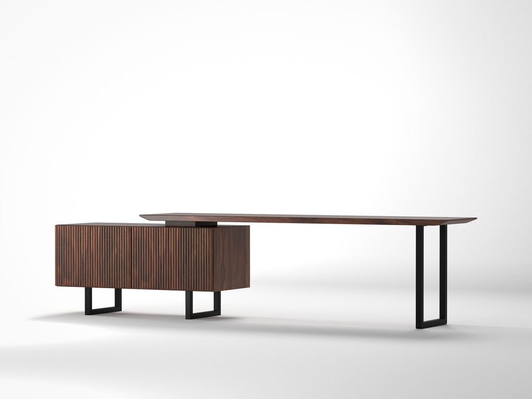 TV unit, solid sheesham wood and steel, 2 doors