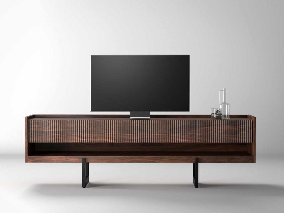 TV unit, solid sheesham wood and steel, 4 drawers