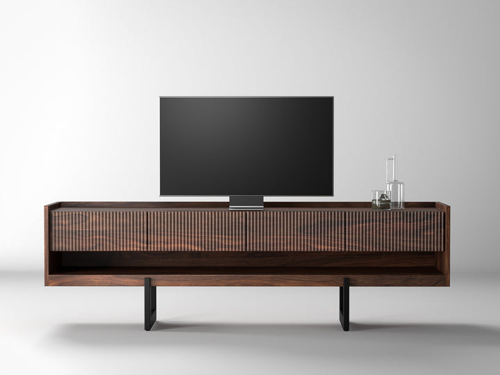 TV unit, solid sheesham wood and steel, 4 drawers
