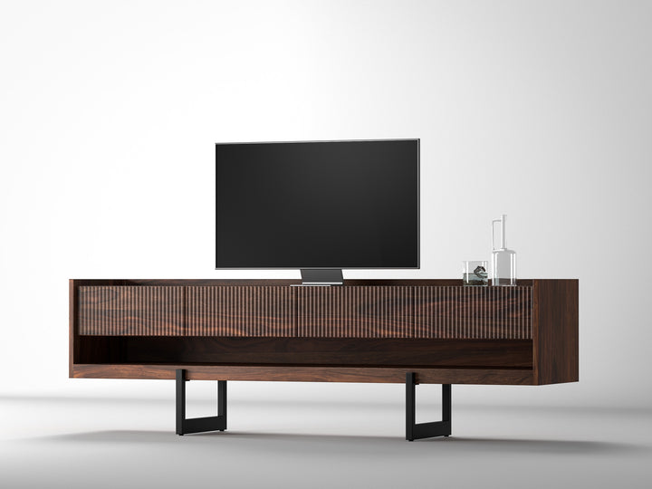 TV unit, solid sheesham wood and steel, 4 drawers