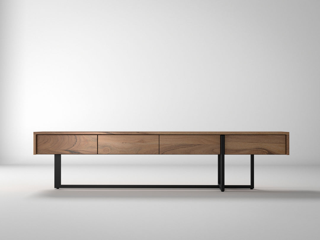 TV unit, solid acacia wood and steel, 4 drawers