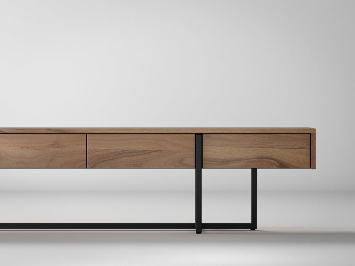 TV unit, solid acacia wood and steel, 4 drawers