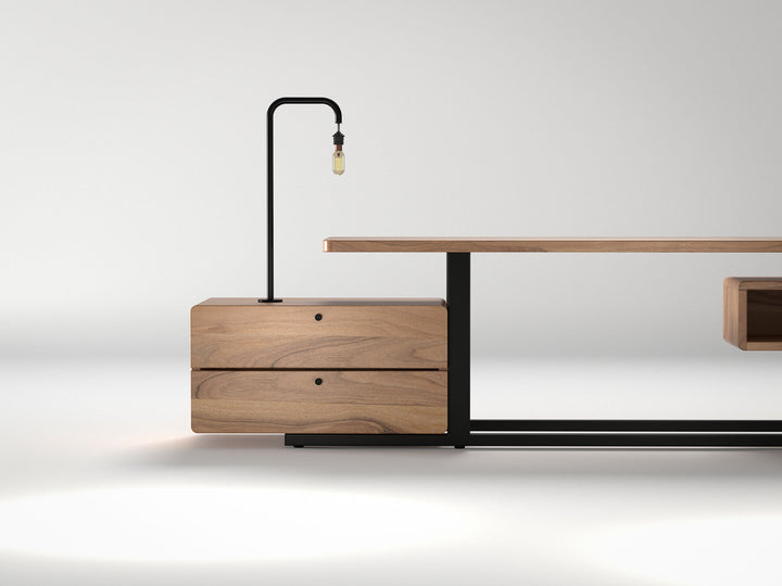 TV unit, solid acacia wood and steel, 2 drawers
