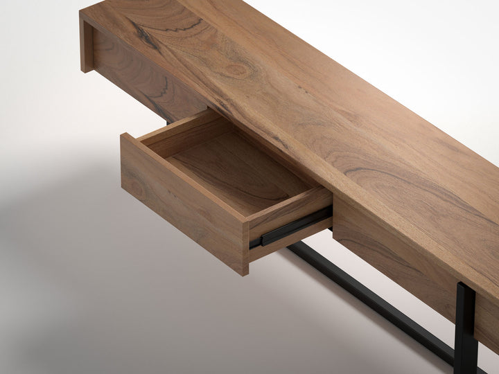 TV unit, solid acacia wood and steel, 4 drawers