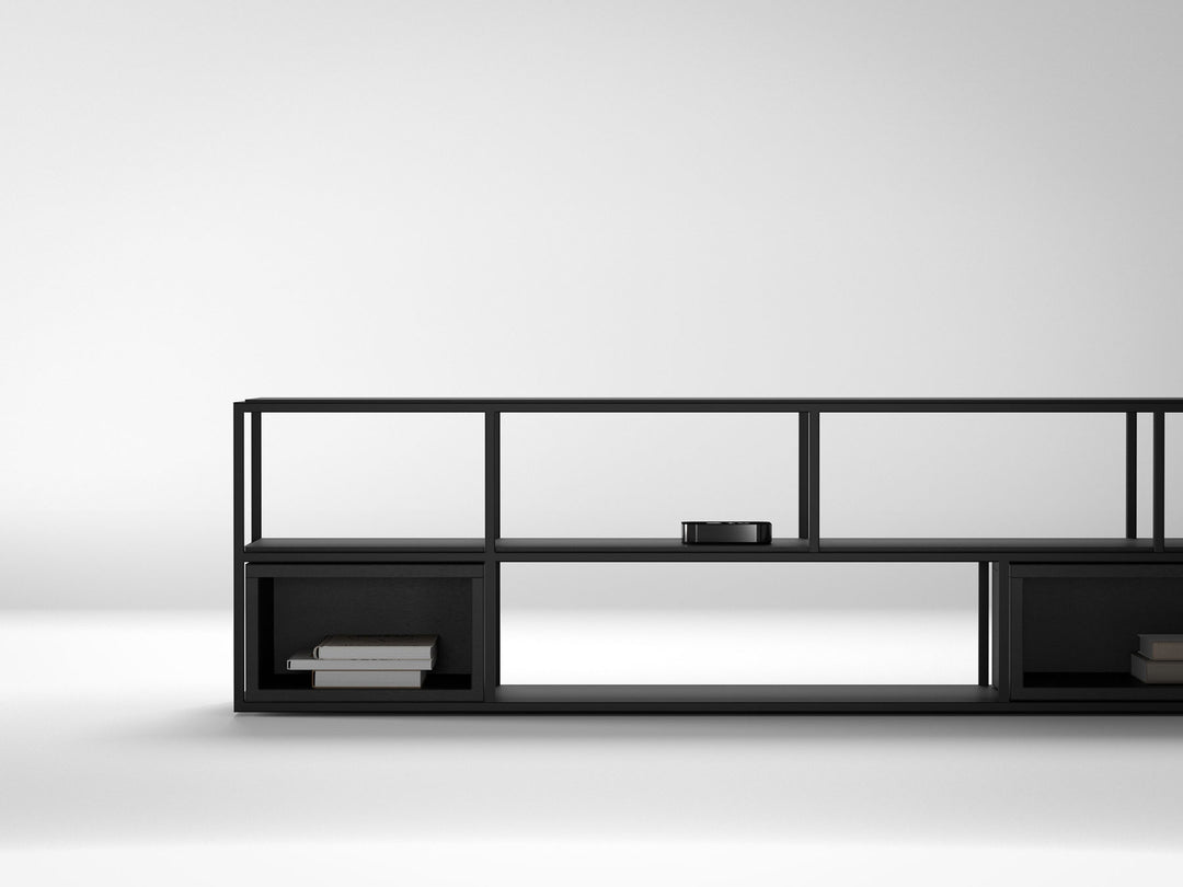 TV unit, solid acacia wood and steel
