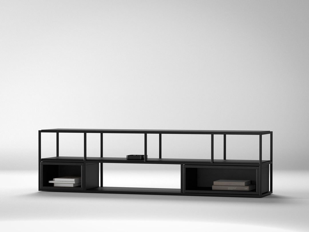TV unit, solid acacia wood and steel
