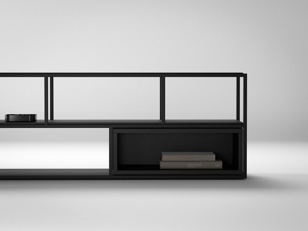TV unit, solid acacia wood and steel