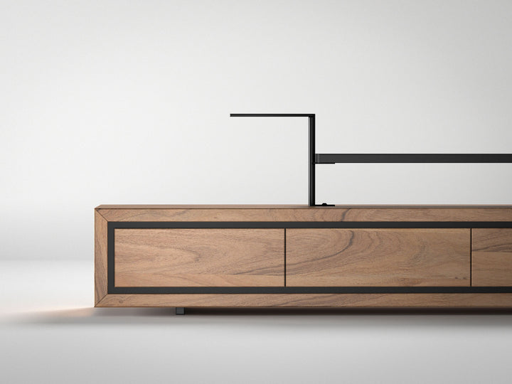 TV unit, solid acacia wood and steel, 3 drawers