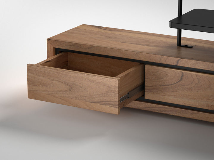 TV unit, solid acacia wood and steel, 3 drawers