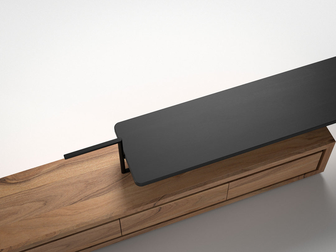 TV unit, solid acacia wood and steel, 3 drawers