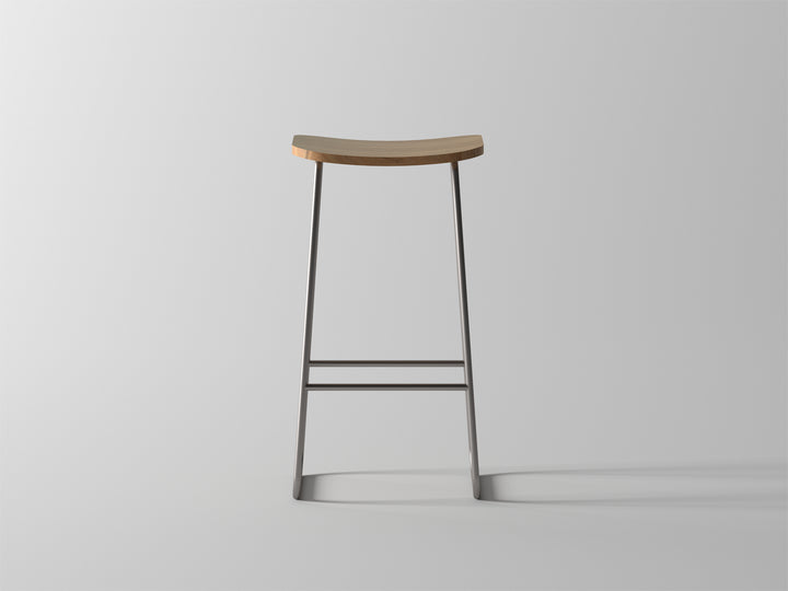 Bar stool made of solid acacia wood and carbon steel