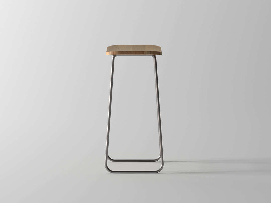 Bar stool made of solid acacia wood and carbon steel