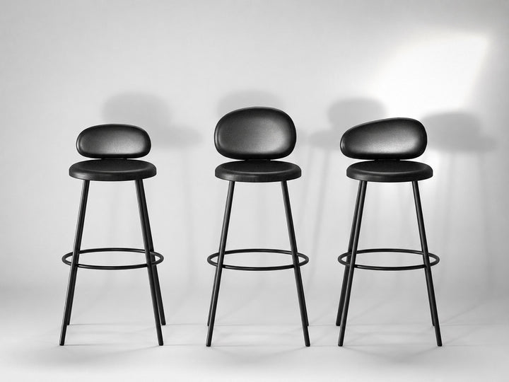 Set of 3 Bar Stools, solid acacia wood and steel