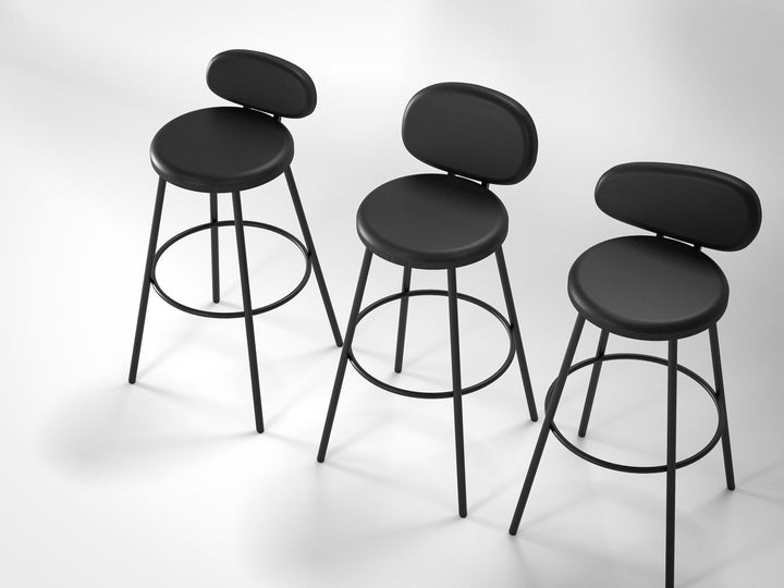 Set of 3 Bar Stools, solid acacia wood and steel