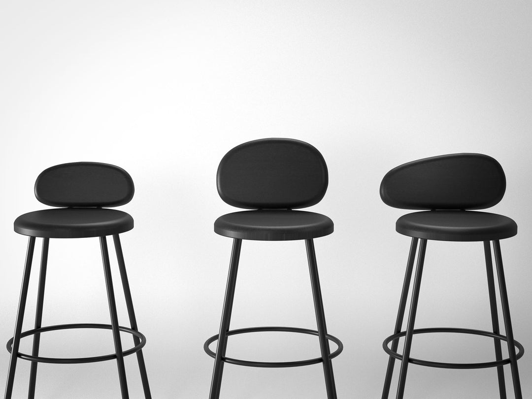 Set of 3 Bar Stools, solid acacia wood and steel
