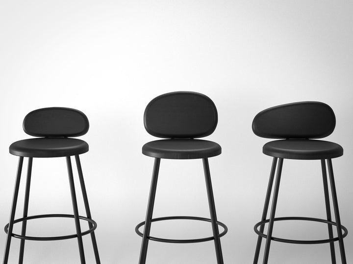 Set of 3 Bar Stools, solid acacia wood and steel