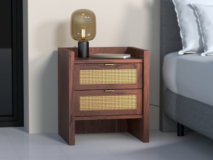 Bedside table with two drawers made of solid acacia wood