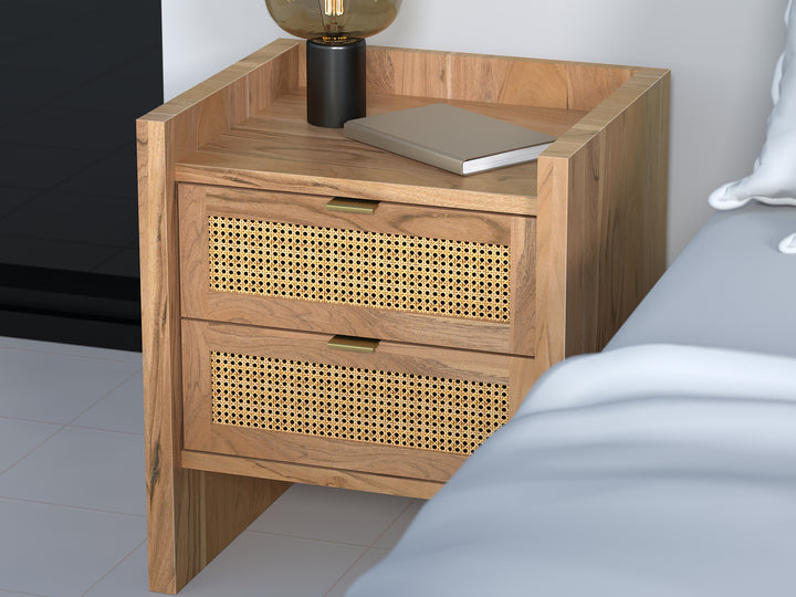 Bedside table with two drawers made of solid acacia wood