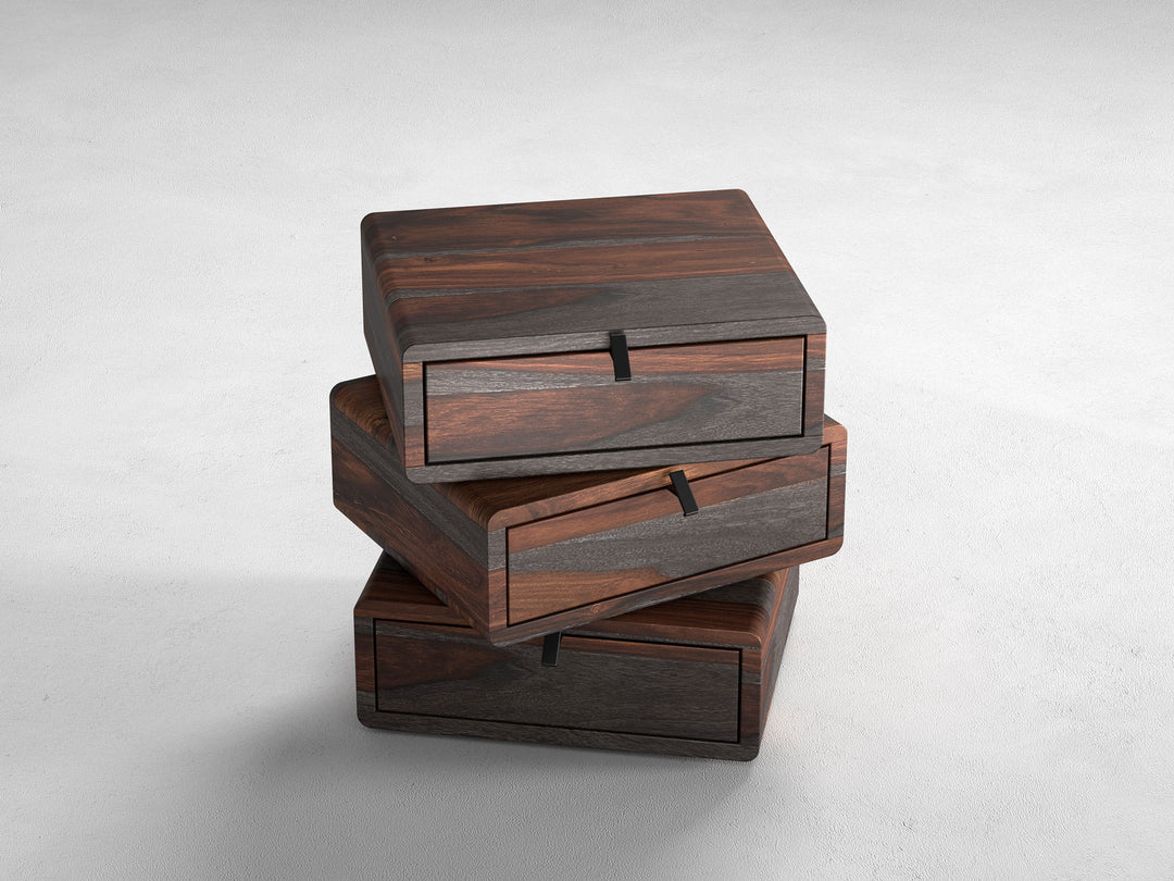 Bedside table, solid sheesham wood, 3 drawers