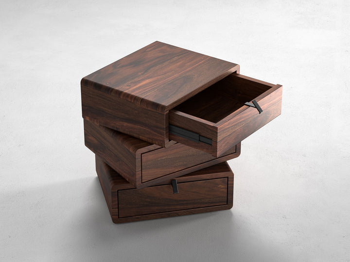 Bedside table, solid sheesham wood, 3 drawers