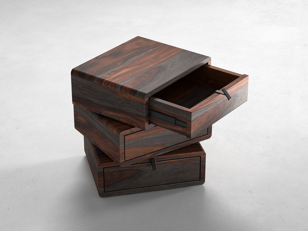 Bedside table, solid sheesham wood, 3 drawers