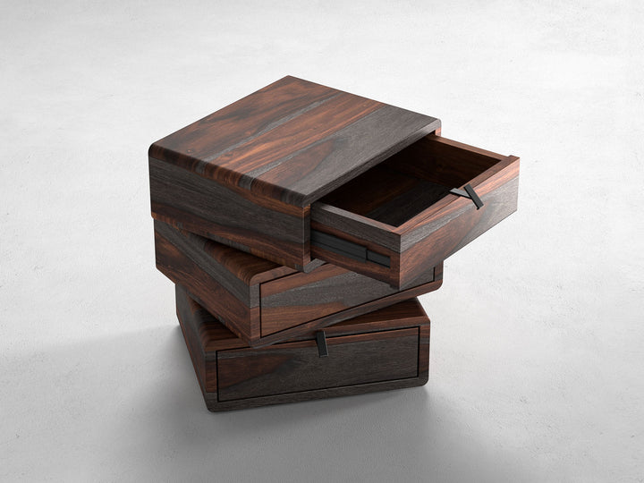 Bedside table, solid sheesham wood, 3 drawers