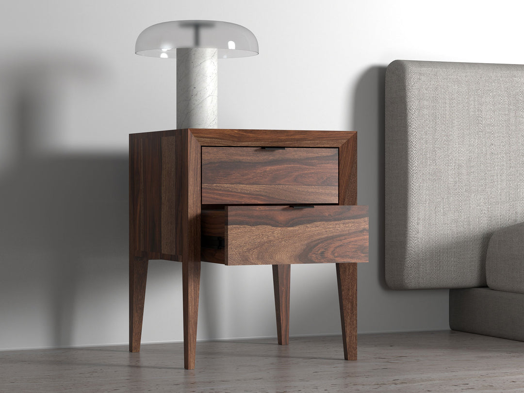 Bedside table with two drawers made of solid sheesham wood