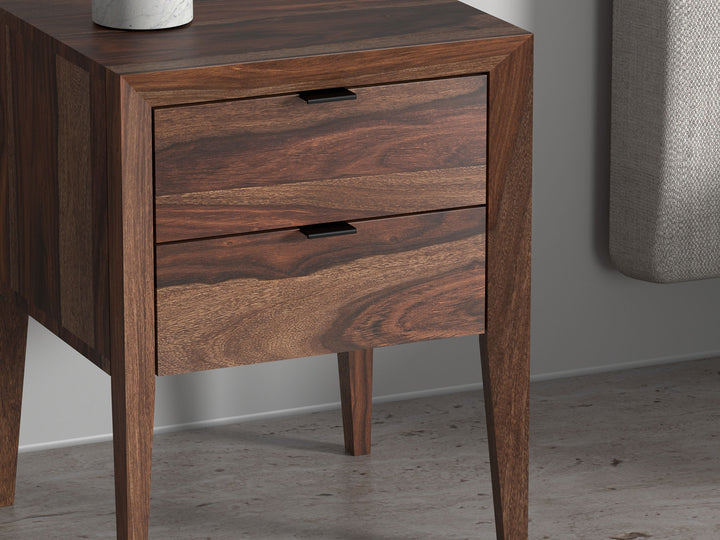 Bedside table with two drawers made of solid sheesham wood