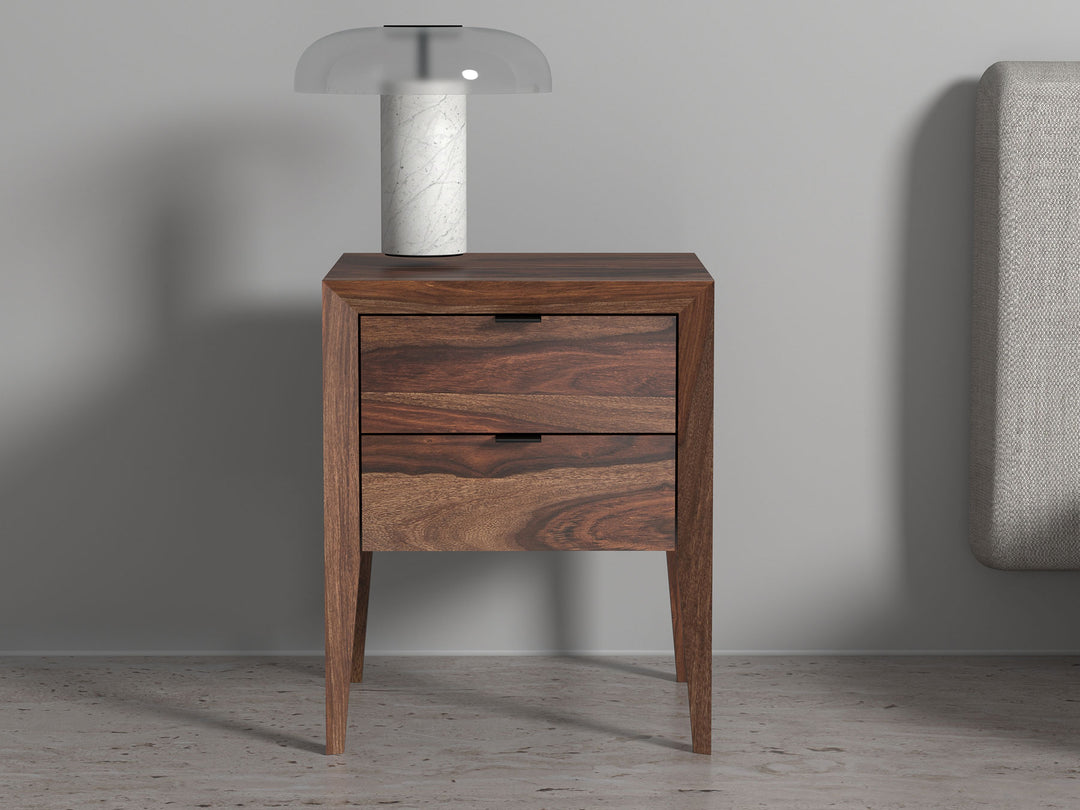 Bedside table with two drawers made of solid sheesham wood