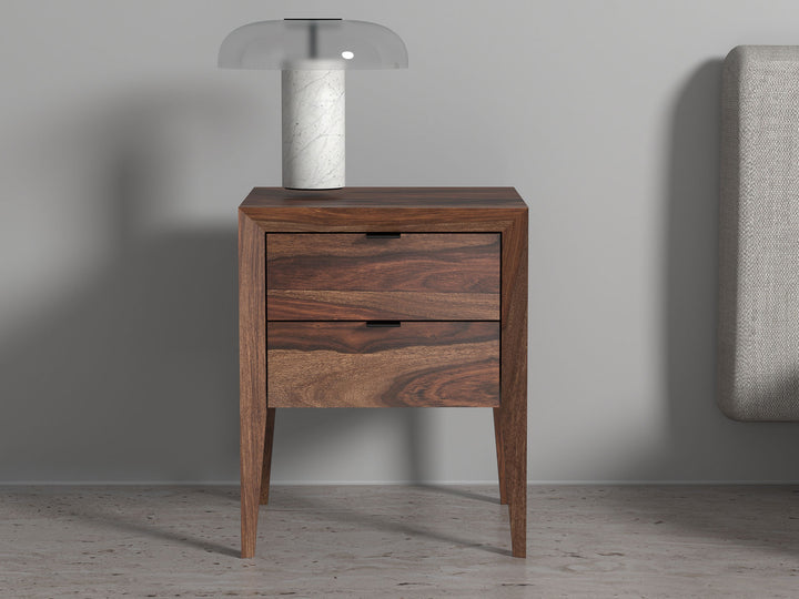 Bedside table with two drawers made of solid sheesham wood