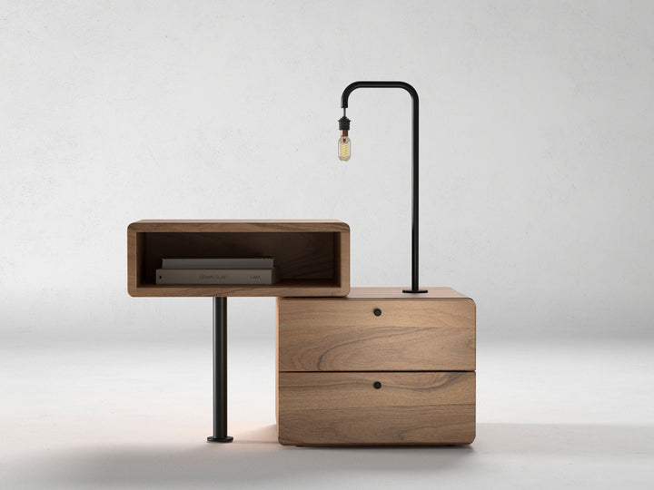 Bedside table, solid acacia wood and steel, 2 drawers