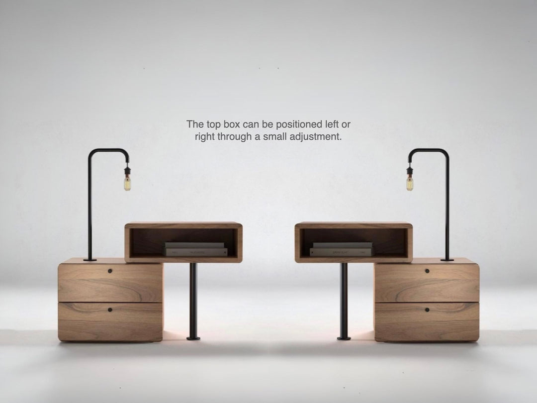 Bedside table, solid acacia wood and steel, 2 drawers