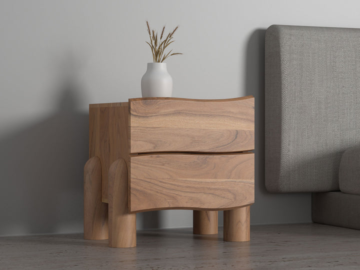 Bedside table with two drawers made of solid acacia wood