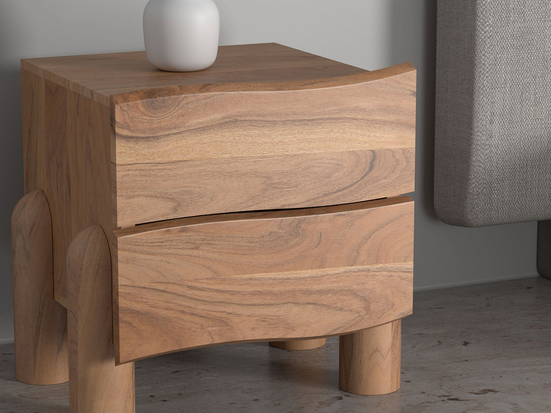 Bedside table with two drawers made of solid acacia wood