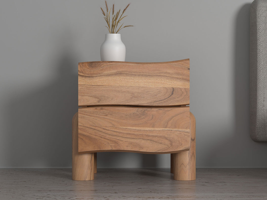 Bedside table with two drawers made of solid acacia wood