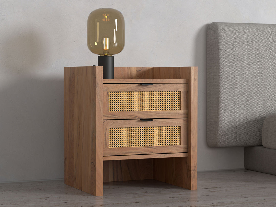 Bedside table with two drawers made of solid acacia wood