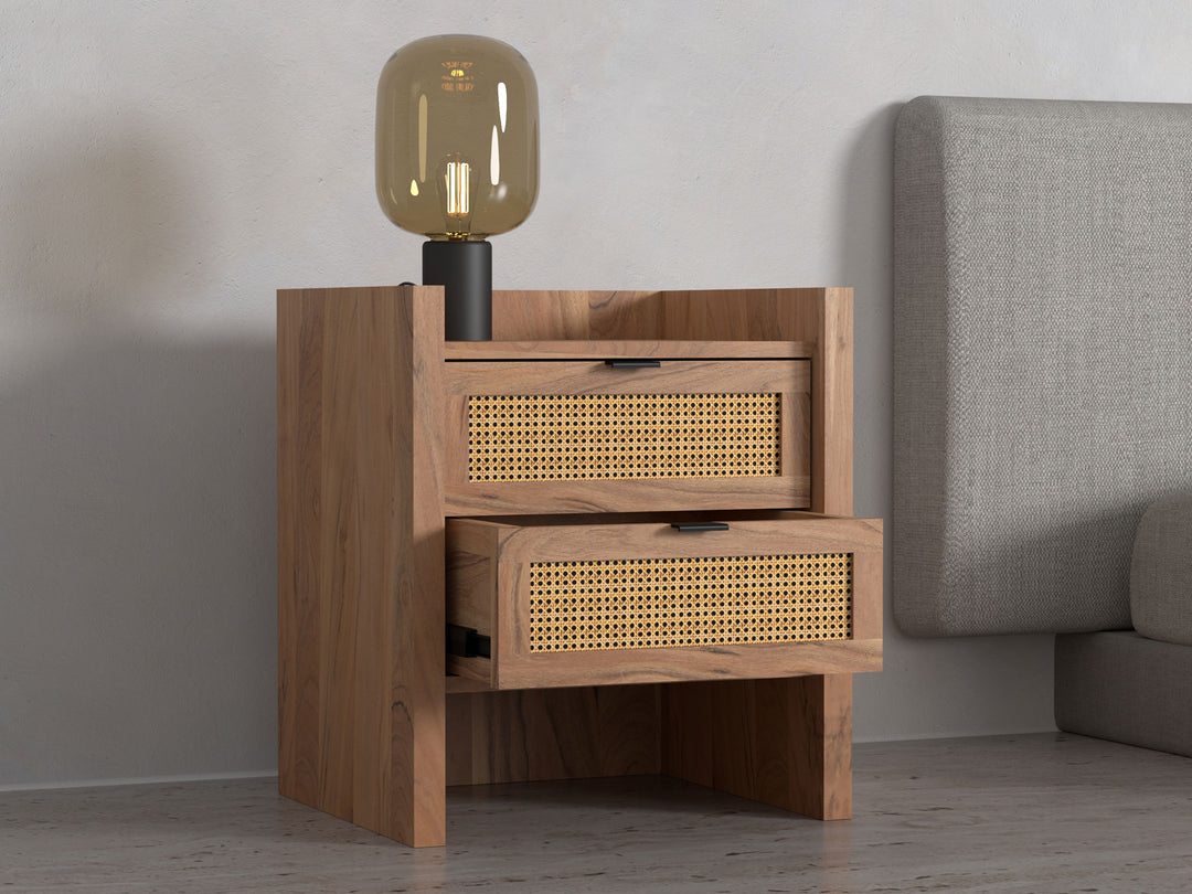 Bedside table with two drawers made of solid acacia wood