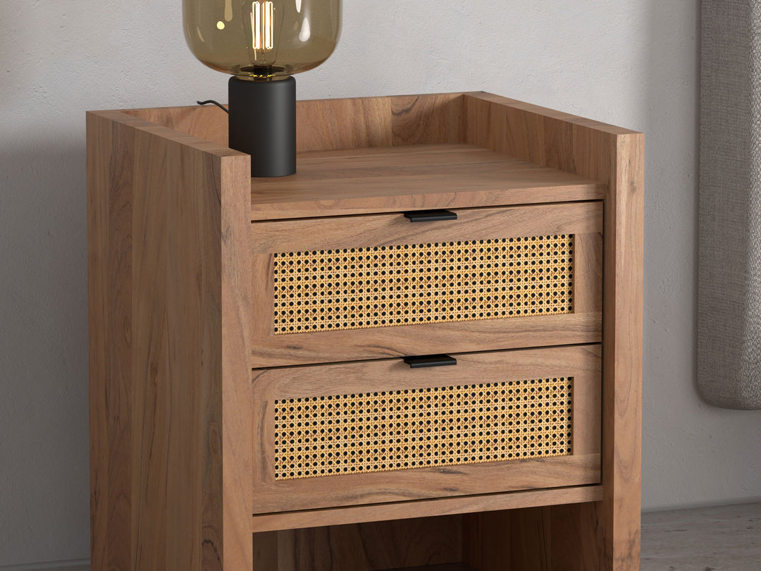 Bedside table with two drawers made of solid acacia wood