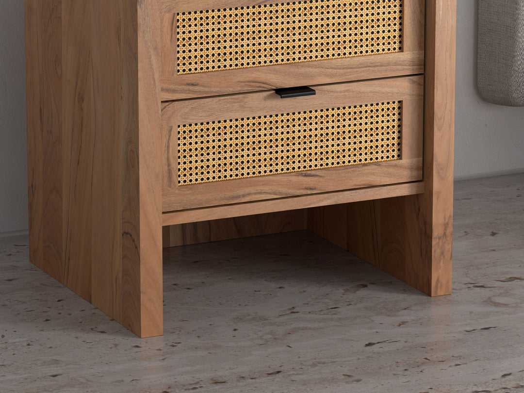 Bedside table with two drawers made of solid acacia wood