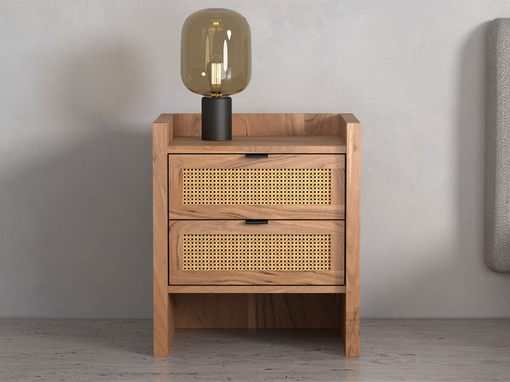 Bedside table with two drawers made of solid acacia wood