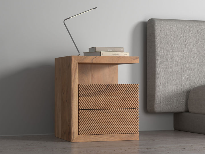 Bedside table with two drawers made of solid acacia wood