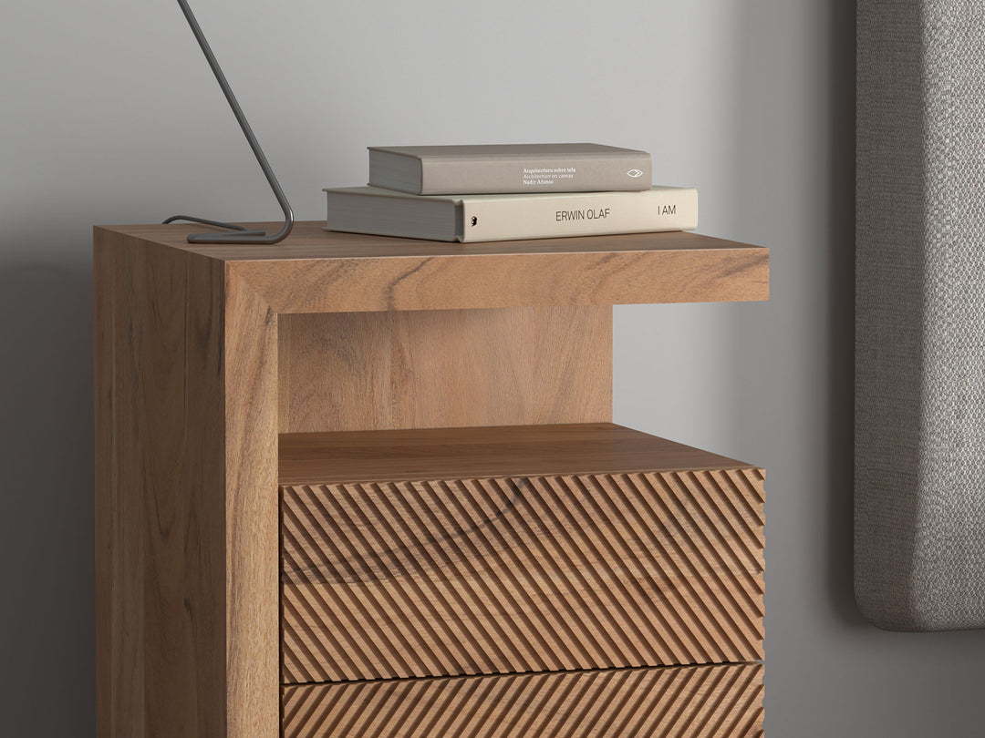 Bedside table with two drawers made of solid acacia wood