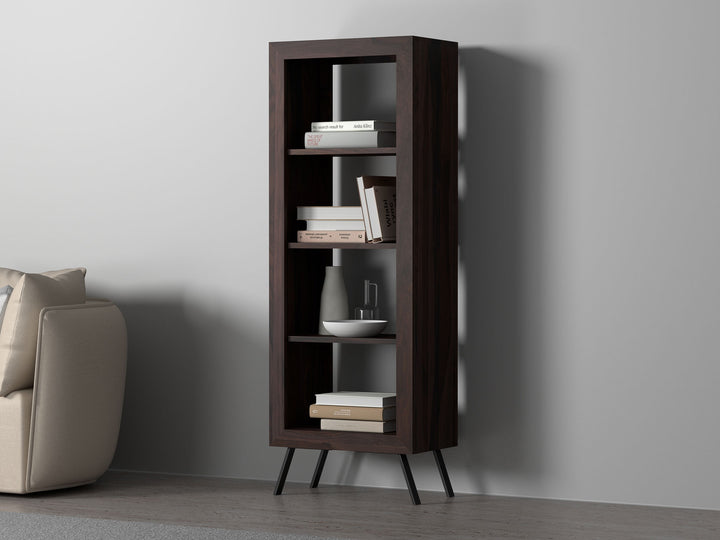 Bookshelf made of solid sheesham wood and carbon steel