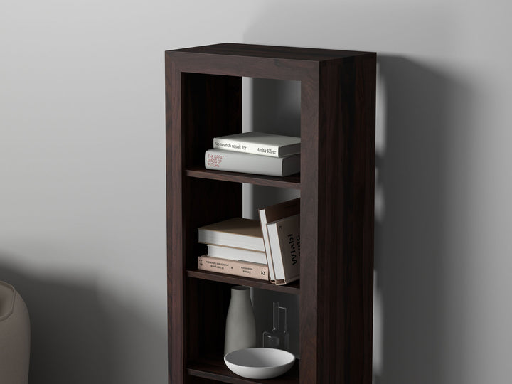 Bookshelf made of solid sheesham wood and carbon steel