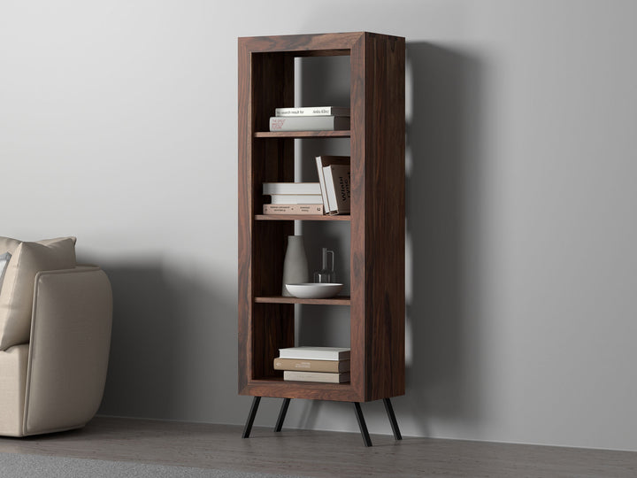 Bookshelf made of solid sheesham wood and carbon steel