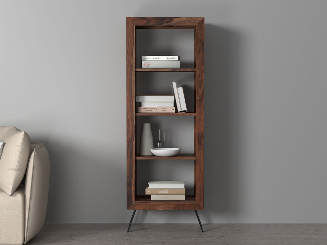 Bookshelf made of solid sheesham wood and carbon steel