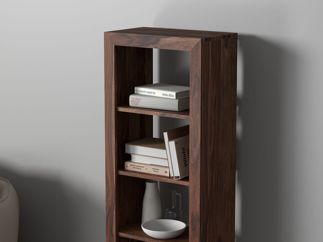 Bookshelf made of solid sheesham wood and carbon steel